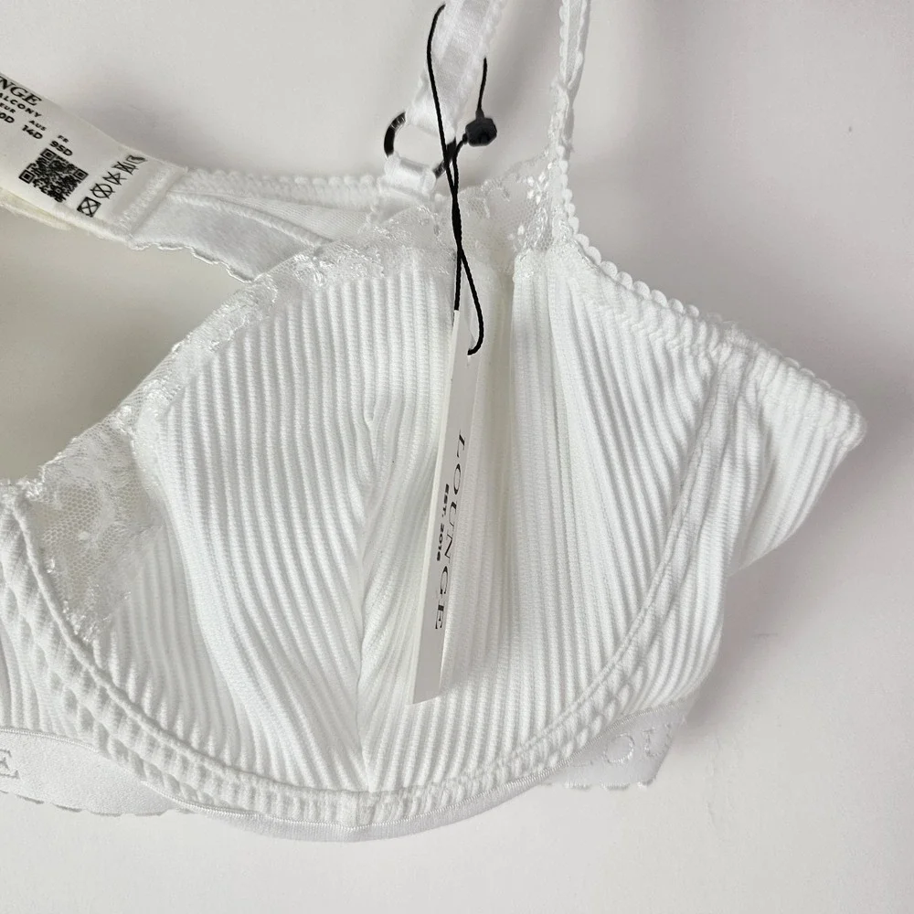 Lounge NWT Ribbed Balcony Bra Womens White Size 36D Lace Trim Underwire